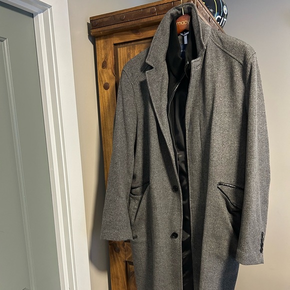 Men’s Cole Haan taupe overcoat with zipped enclosed liner and buttoned front - Picture 1 of 5